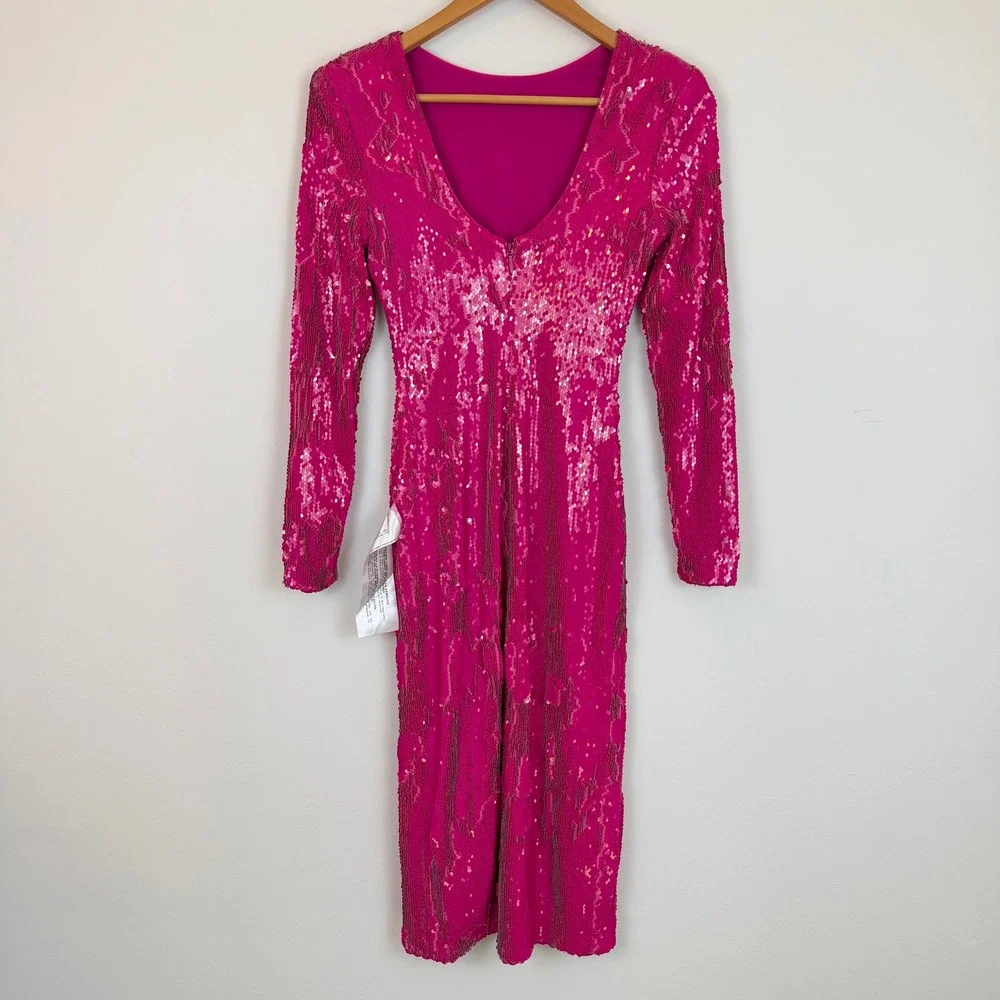 NWT Dress The Population Natalie Sequin Dress Women XXS Stretch Hot Pink Bodycon - Picture 6 of 15
